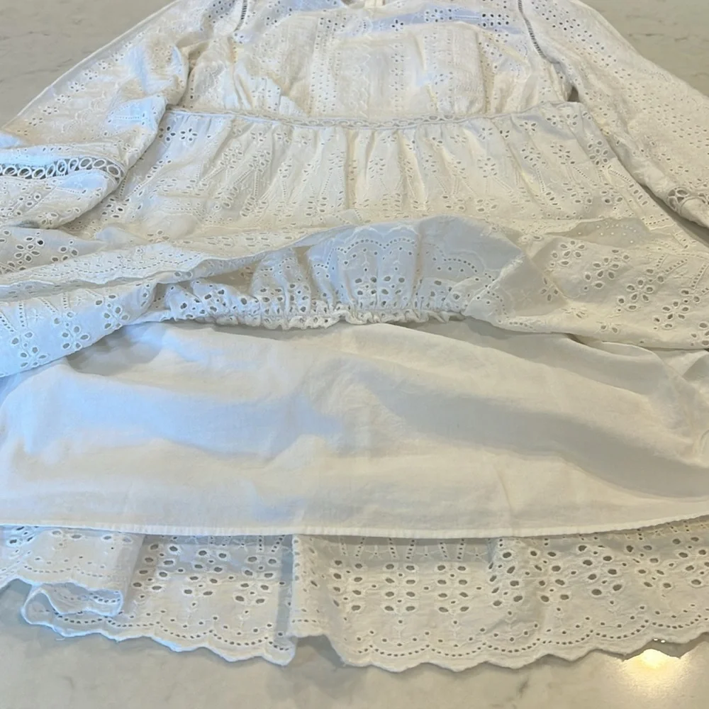 J. Crew White‎ Eyelet Cutout Long Sleeve Lined Dress Size 4